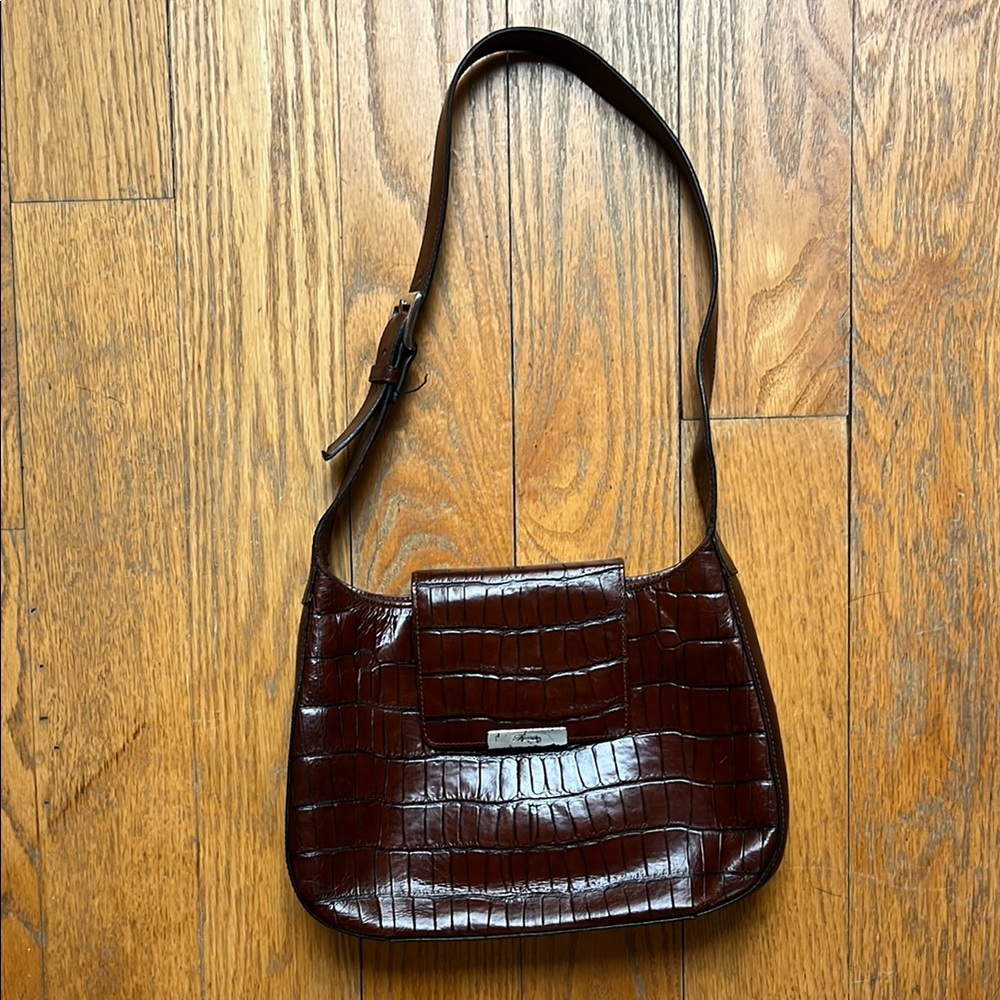 Fossil Brown Croc Embossed Shoulder Bag